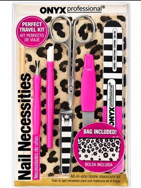 ONYX PROFESSIONAL Nail Necessities All-In-One Home Manicure Kit & Bag Pink NEW